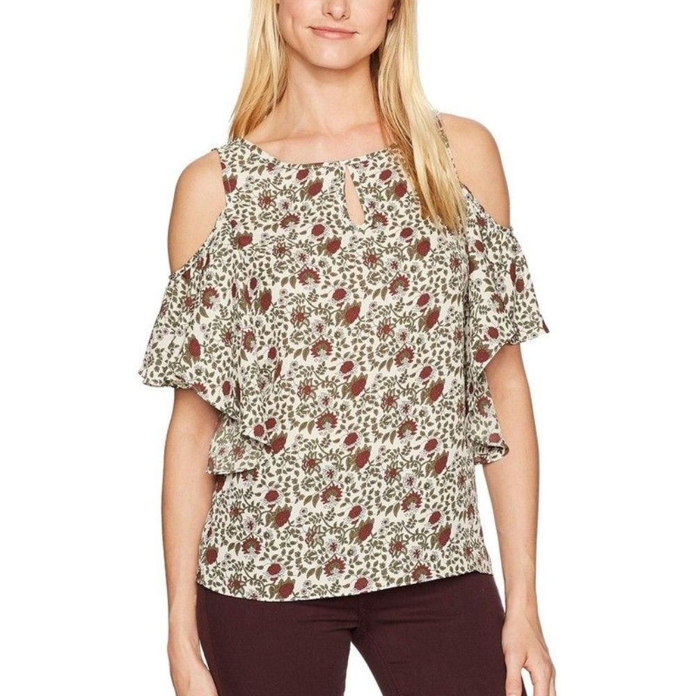 Max Studio Cold Shoulder Flutter Sleeve Top Keyhole Size S M Relaxed